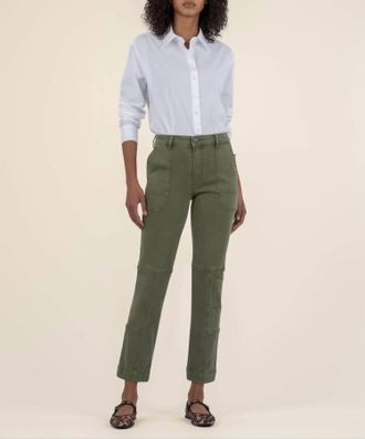 Kut from the Kloth Elizabeth High Rise Straight Leg Jeans In Olive