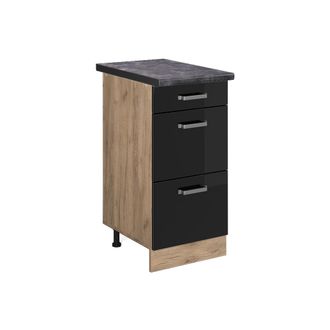 Vicco Mueble Bajo De Cocina R-line, Negro Brillo Intenso, 40 Cm Con Cajones, Et Antracita, Vicco