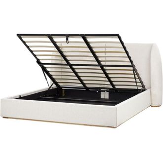 Beliani Letto matrimoniale con contenitore rivestito in tessuto bianco sporco con ampia testata 180 x 200 cm Monestier