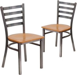 Flash Furniture 2 Pk. Clear Coated Ladder Back Metal Restaurant Chair - Natural Wood Seat