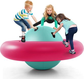 Costway Costway Balanc&iacute;n Inflable Para Ni&ntilde;os Mayores De 5 A&ntilde;os, 223 X 123 Cm Con 6 Asas Incorporadas, Balanc&iacute;n Inflable Con C&uacute;pula (rosa)