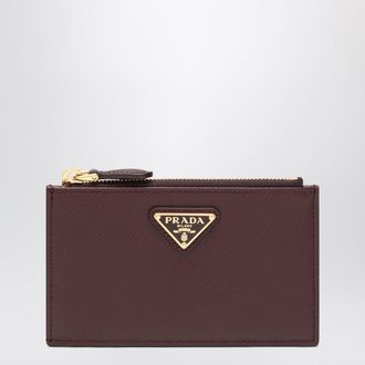 Prada Burgundy Saffiano zipped card case