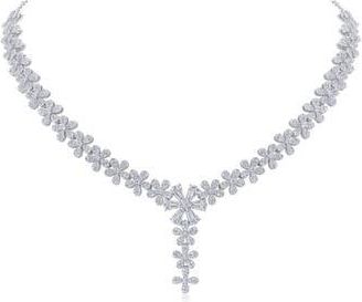 Kenneth Jay Lane Pav&eacute; Cubic Zirconia Floral Y-Necklace in Clear/Silver at Nordstrom Rack, Size 16