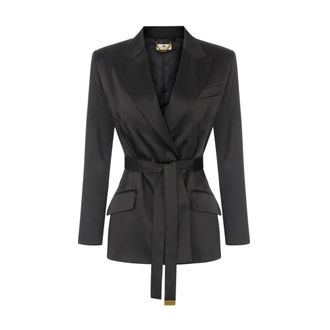 Elisabetta Franchi Giacca in raso stretch con cintura - - Jackets - Donna - Nero - S