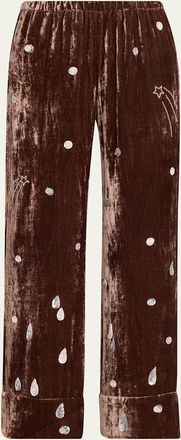 Bernadette Louis Embellished Velvet Straight-Leg Pajama Pants