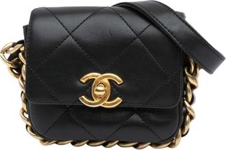 Chanel Pre-owned Mini Quilted Calfskin Framing Chain Flap - Dames - Vintage Mini Tas - Zwart - ONE Size - Leer - Vintage