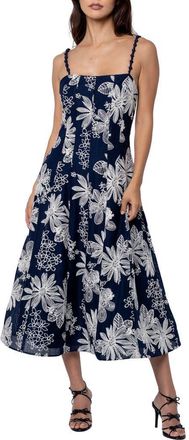 Ciebon Namie Floral Embroidery A-Line Dress in Navy Cream at Nordstrom, Size X-Small