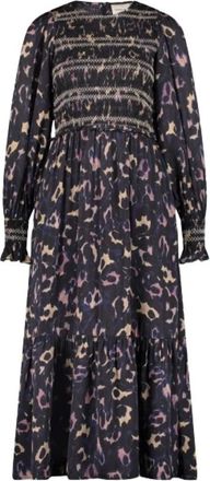 Fab By Fabienne Chapot Midi-jurk met dierenprint en ruches - Dames - Casual kleedjes - Zwart - S - Kleedjes