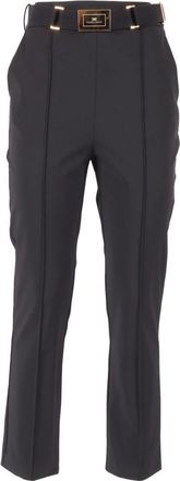 Elisabetta Franchi Straight Trousers, female, Black, Size: XL Pantalone con cintura