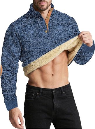 Generic Mens Fleece Lined Jumpers Half Zip Thermal Jumper Heavyweight Crewneck Long Sleeve Winter Warm Pullover Sweatshirt Pockets, Z01-Navy, XL