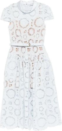 Self Portrait Floral Lace Midi Dress - Dames - Casual kleedjes - Blauw - M - Leer - Kleedjes