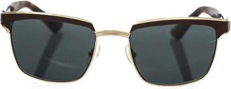 Frankie Morello Clubmaster Zonnebril Bruin Leer Blauwe Lens - Heren - Zonnebrillen - Bruin - ONE Size - Leer - Accessoires