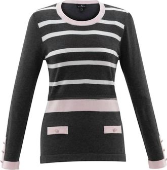 Marble Scotland Womens Printed Classic Viscose Polyamide Sweater In Charcoal Grey/pale Pink/white