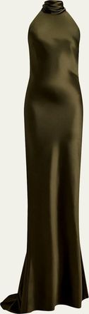 Ralph Lauren Collection Chilton Stretch Satin Halter Evening Dress