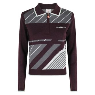 Casablanca Polo Sportivo Diagonale Aubergine Manica Lunga - - Knitwear - Donna - Rosso - M