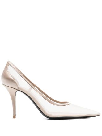 Saint Laurent 80mm mesh pumps - women - Nylon/Leather/Leather/Calf Leather/Fabric - 36 - Neutrals