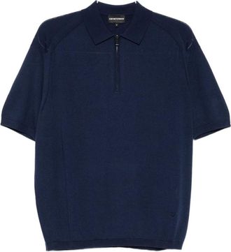 Emporio Armani Navy Blue Wool Blend Polo Shirt