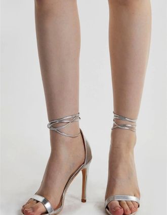 Glamorous Womens Silver Ankle Tie High Heels - Size: 5