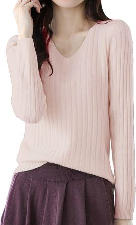 Generic Womens Jumpers, Ladies Casual V-Neck Pullover Knitwear, Slouch Long Sleeve Loose Sweater, Y2K Long Sleeve Tops, Basic Tops Women, Lightweight Plain To