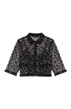 Maje Floral rhinestone polo in Black at Nordstrom, Size X-Small