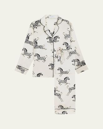 Olivia Von Halle Lila Zebedee Zebra-Print Silk Pajama Set