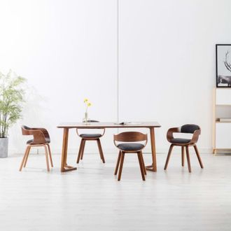 vidaXL Vidaxl - Sillas De Comedor 4 Unidades Tela Y Madera Curvada Gris Oscuro