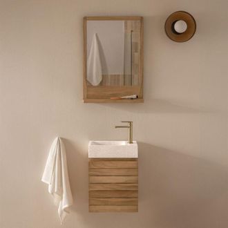 Sklum Conjunto De Mueble De Ba&ntilde;o En Madera De Teca Con Lavabo Integrado En Cemento Napier Sklum