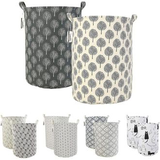 OEM Juego De 2 Cestas De Ropa Redondas, Plegables, Autodesplegables E Impermeables, De Algod&oacute;n Y Lino -crezuo