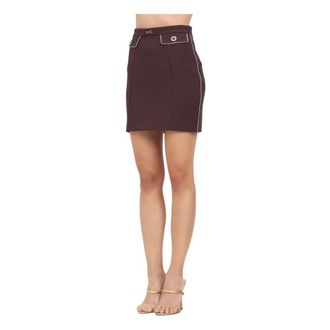 Elisabetta Franchi Rokken, Dames, Bruin, M, Bruine Korte Crêpe Stretch Rok