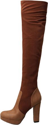 Generic 2023 European Platform High Heel Over The Knee Boots for Women with Elastic Frosted Long Tube Design and Thick Sole (Brown, 4.5)