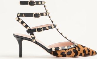Valentino Garavani ROCKSTUD PUMPS WITH STRAPS IN PONY-EFFECT CALFSKIN 65MM Woman ANIMAL PRINT 36.5