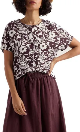 Seasalt Cornwall Tor Grass Floral Organic Cotton Jersey Button-Up Shirt in Summer Shadows Cacao at Nordstrom, Size 12