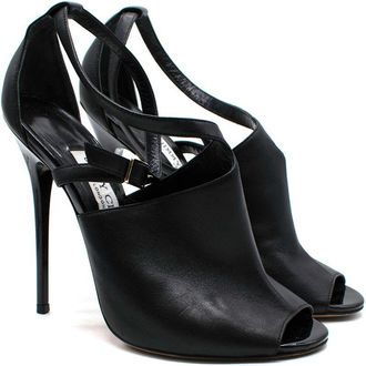 Jimmy Choo London Black Leather Peep Toe Sandals Size 37