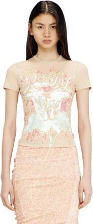 Diesel Animalier-print top in rib stretch jersey - T-Shirts - Woman - Pink