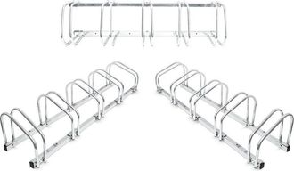 Relaxdays 3 Soportes Bicicletas Suelo, Pared, Aparcabicicletas, 5 Bicis C/u, 26 X 130 X 32 Cm, Portabicicletas, Acero, Plateado