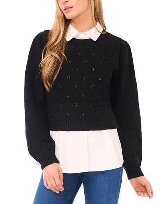 Ted Baker Allover Pointelle Texture Twofer Wool-Blend Sweater