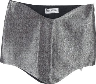 The Attico Wave Tech Shiny Mini Skirt In Grey Lurex