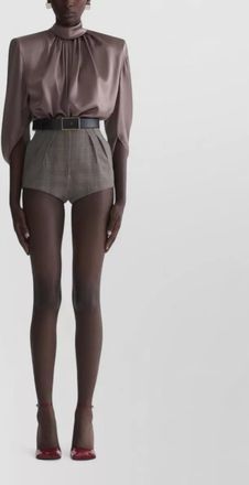 MUGLER silk draped high neck long sleeve blouse