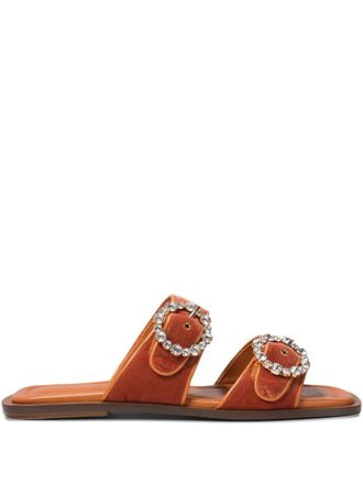 Amato Daniele velvet buckle-embellished flat sandals - women - Calf Leather/Velvet/Calf Leather - 40 - Orange