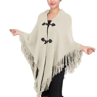 Generic Womens Scarfs Summer Autumn And Winter Cape Cape Fringe Horn Buckle Solid Color Irregular Double Fringe Cape Cape Warm And Thick Evening Shrugs for Wo