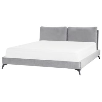 Beliani Beliani - Cama Con Somier De Terciopelo Gris Negro 180 X 200 Cm Base De Listones Melle