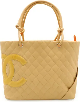 Chanel Beige Yellow Leather Shoulder Bag Tote Bag (Pre-Owned)