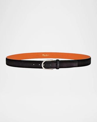 Santoni Men & apos;s Cintura Fibbia Suede Round-Buckle Belt