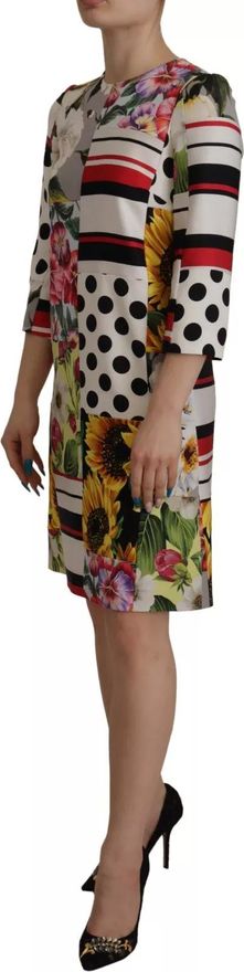 Multicolor Pachwork Charmeuse Floral Shift Womens Dress (Pre-Owned)