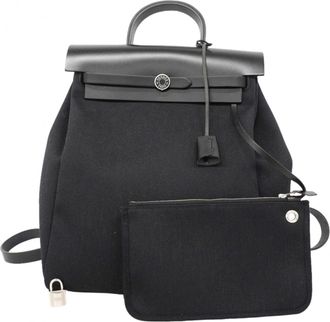 Herm&egrave;s Black Toile Officier Backpack (Pre-Owned)