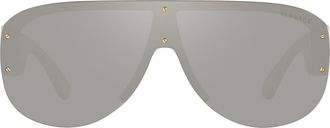 Versace 148mm Shield Sunglasses in Transparent Grey /Light Grey Mirror Silver at Nordstrom
