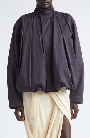 Christophe Lemaire Soft Pleated Cotton Sateen Blouson Jacket in Ink Blue at Nordstrom, Size 10 Us