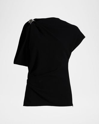 Proenza Schouler Malika Draped Short-Sleeve Top