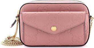 Gucci Front Pocket Chain Shoulder Bag Jumbo GG Embossed Leather Super Mini (Authentic Pre-Loved)