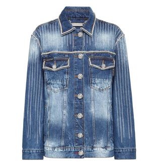 Philipp Plein Crystal Fringe Denim Jacket - Dames - Spijkerjassen - Blauw - XS - Denim - Jassen